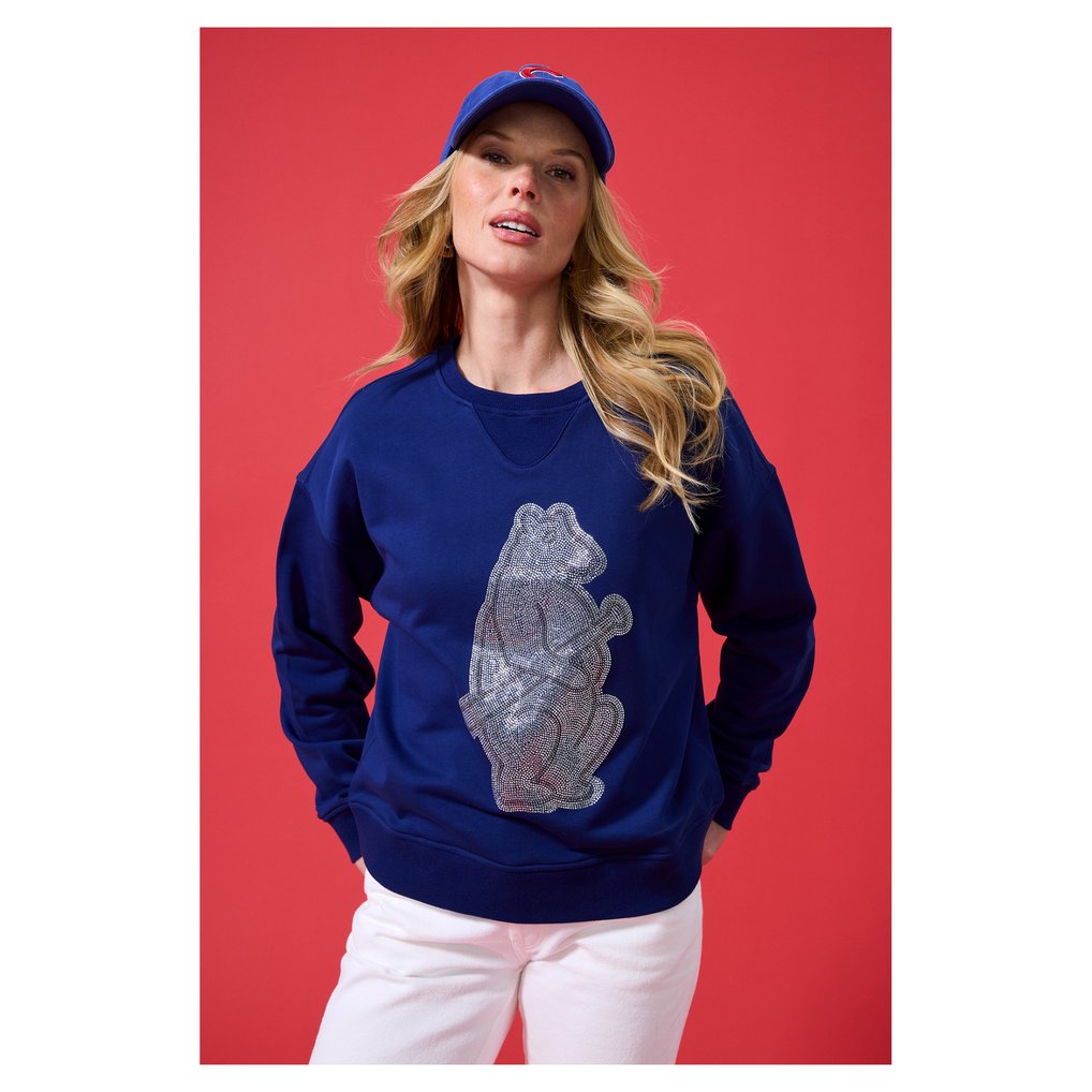 Chicago Cubs Terez Women's Oversized Gemstone Logo Sweatshirt - Navy