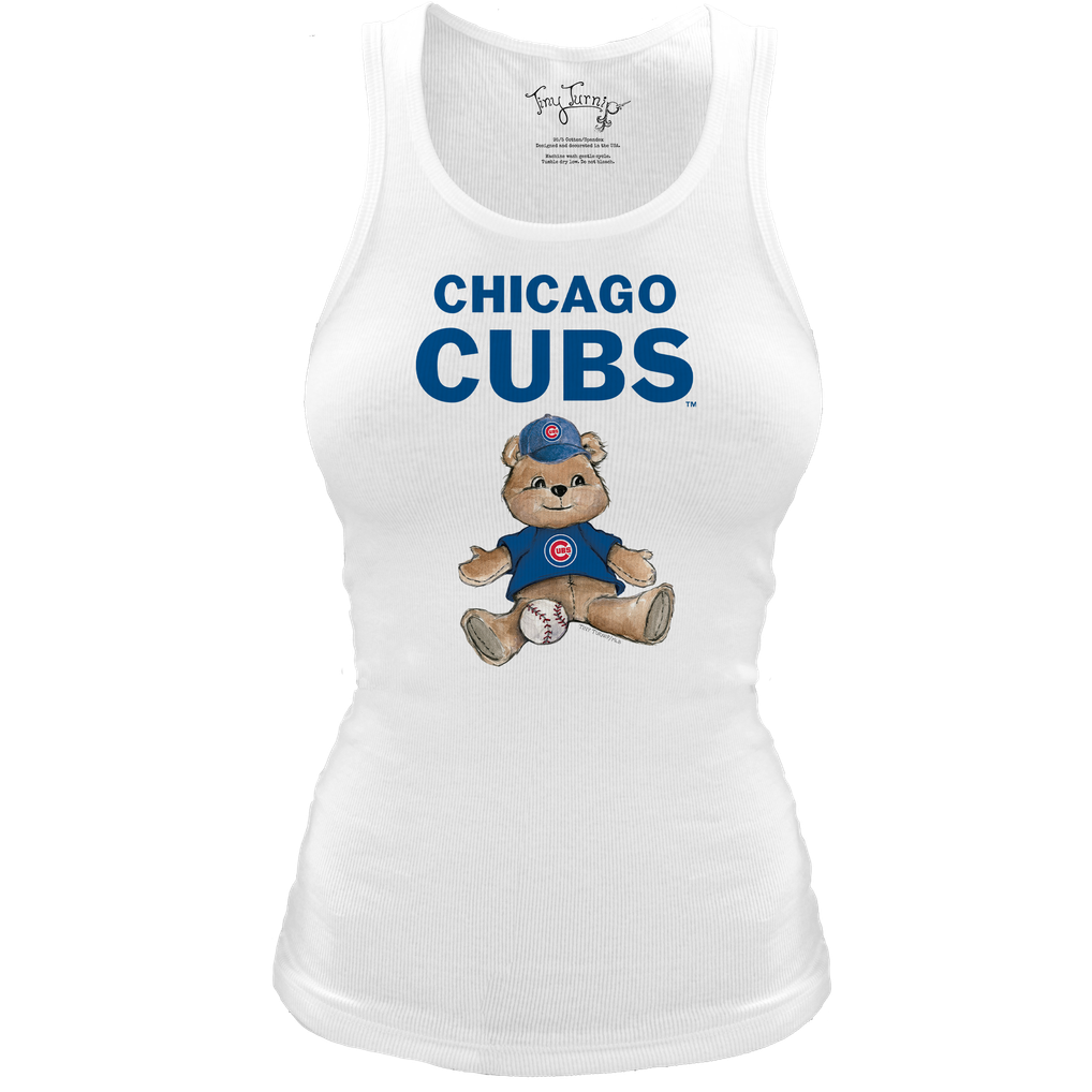 Chicago Cubs Tiny Turnip Women's Fitted Teddy Bear Tri-Blend Tank Top - White