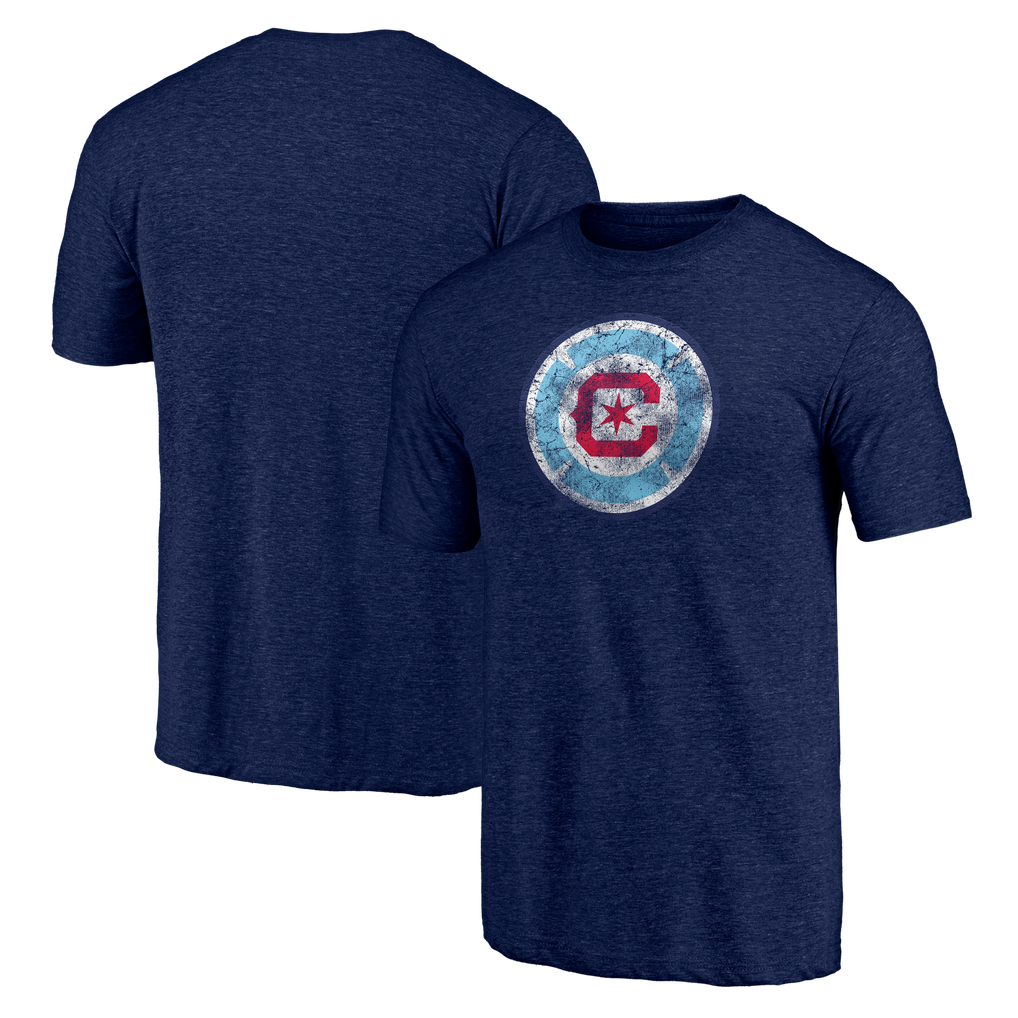 Chicago Fire Distressed Vintage Primary Tri-Blend T-Shirt - Navy