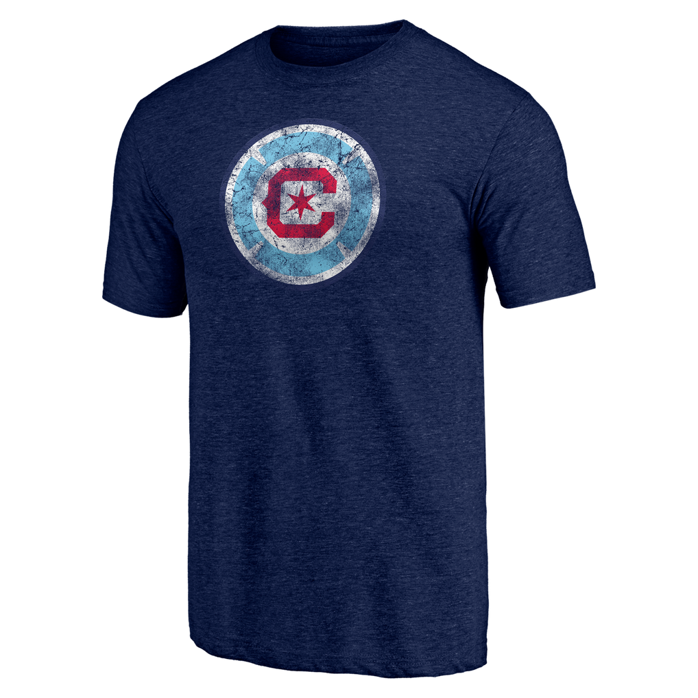 Chicago Fire Distressed Vintage Primary Tri-Blend T-Shirt - Navy