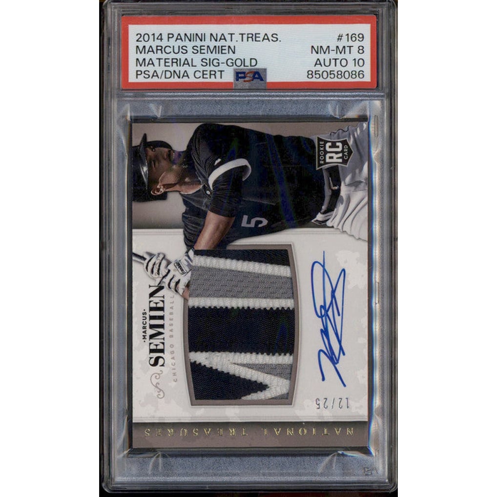 2014 National Treasures Material Auto Gold Marcus Semien RC /25 PSA 8