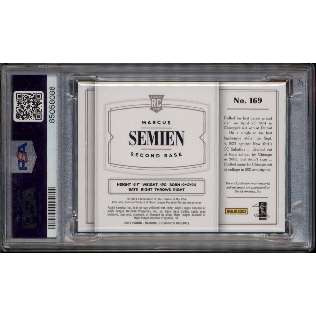 2014 National Treasures Material Auto Gold Marcus Semien RC /25 PSA 8