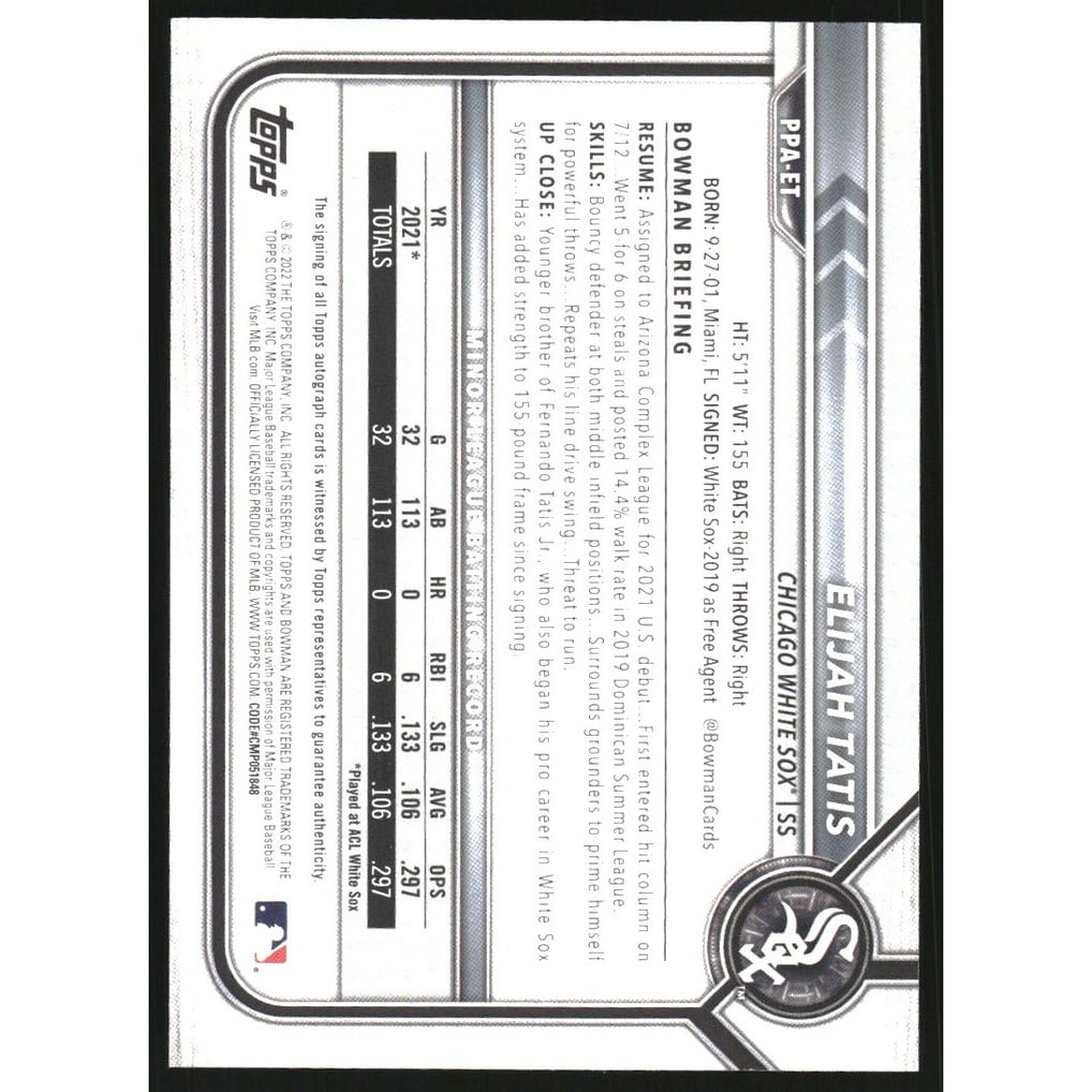 2022 Bowman Prospect Autographs #PPAET Elijah Tatis
