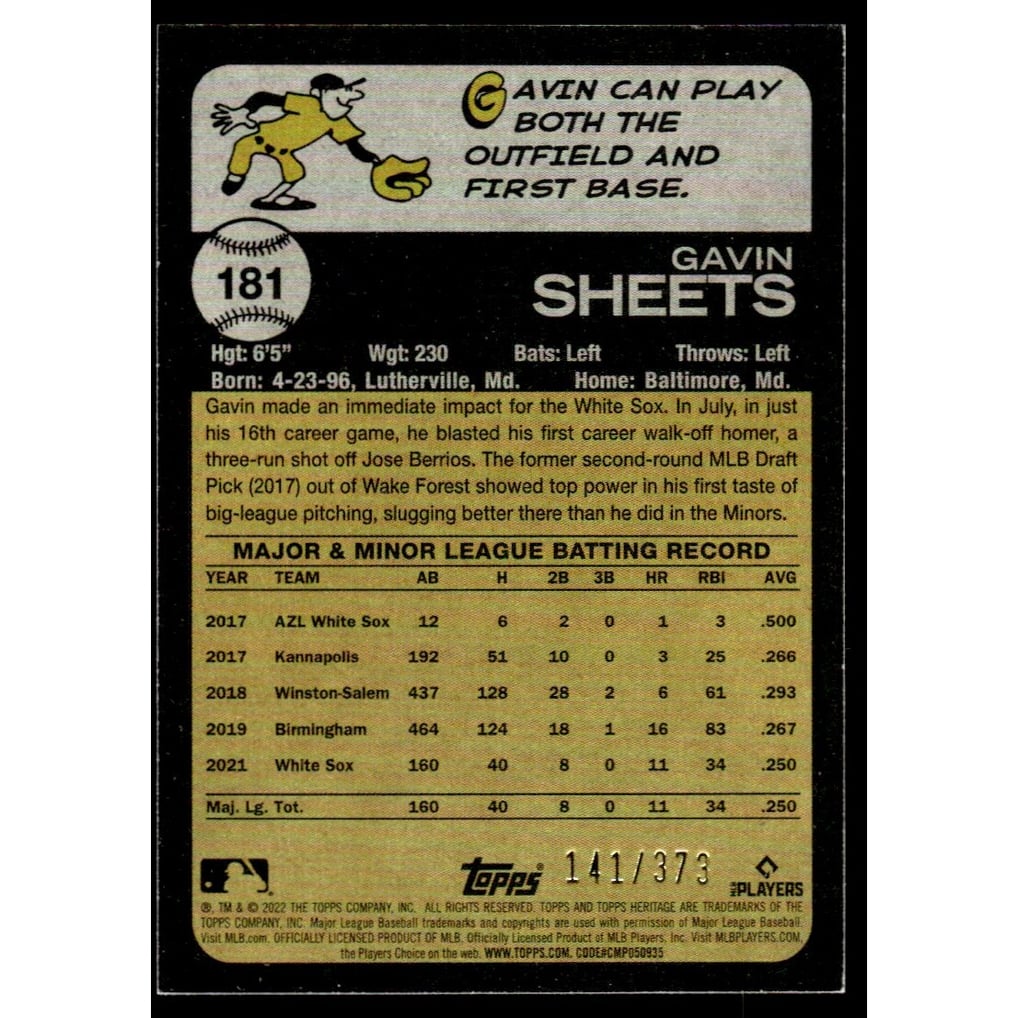 2022 Topps Heritage Chrome Silver Refractors #181 Gavin Sheets