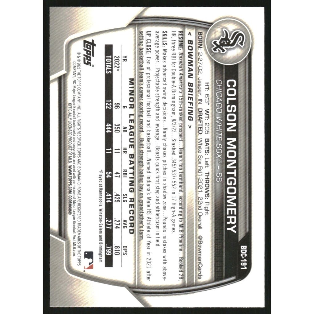 2023 Bowman Chrome Draft Yellow Refractors #BDC191 Colson Montgomery