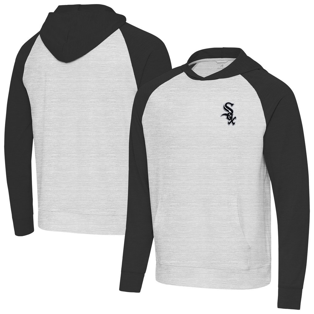 Chicago White Sox Antigua Urgent Pullover Hoodie - Black/Heather Gray