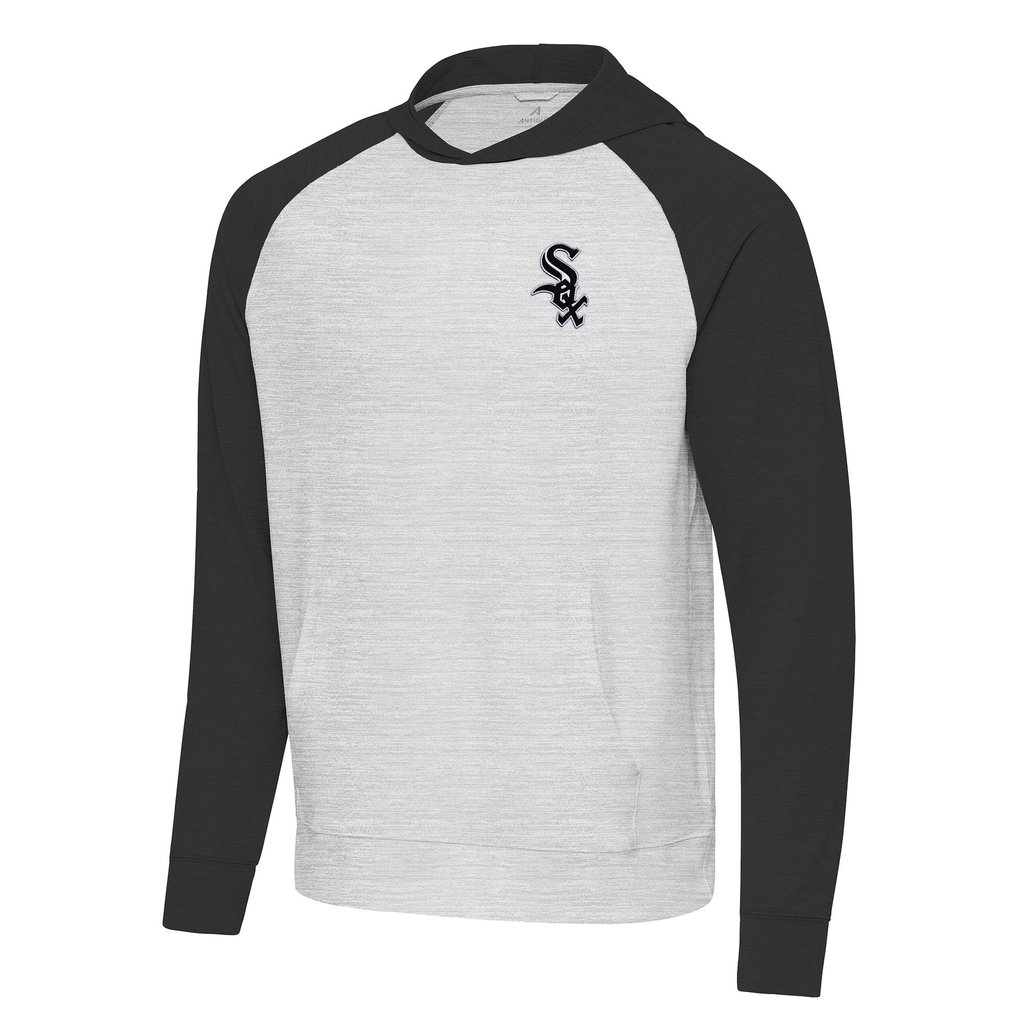 Chicago White Sox Antigua Urgent Pullover Hoodie - Black/Heather Gray