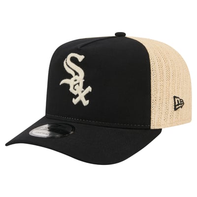 Chicago White Sox New Era Grained 9FIFTY A-Frame Trucker Adjustable Hat - Black/Natural