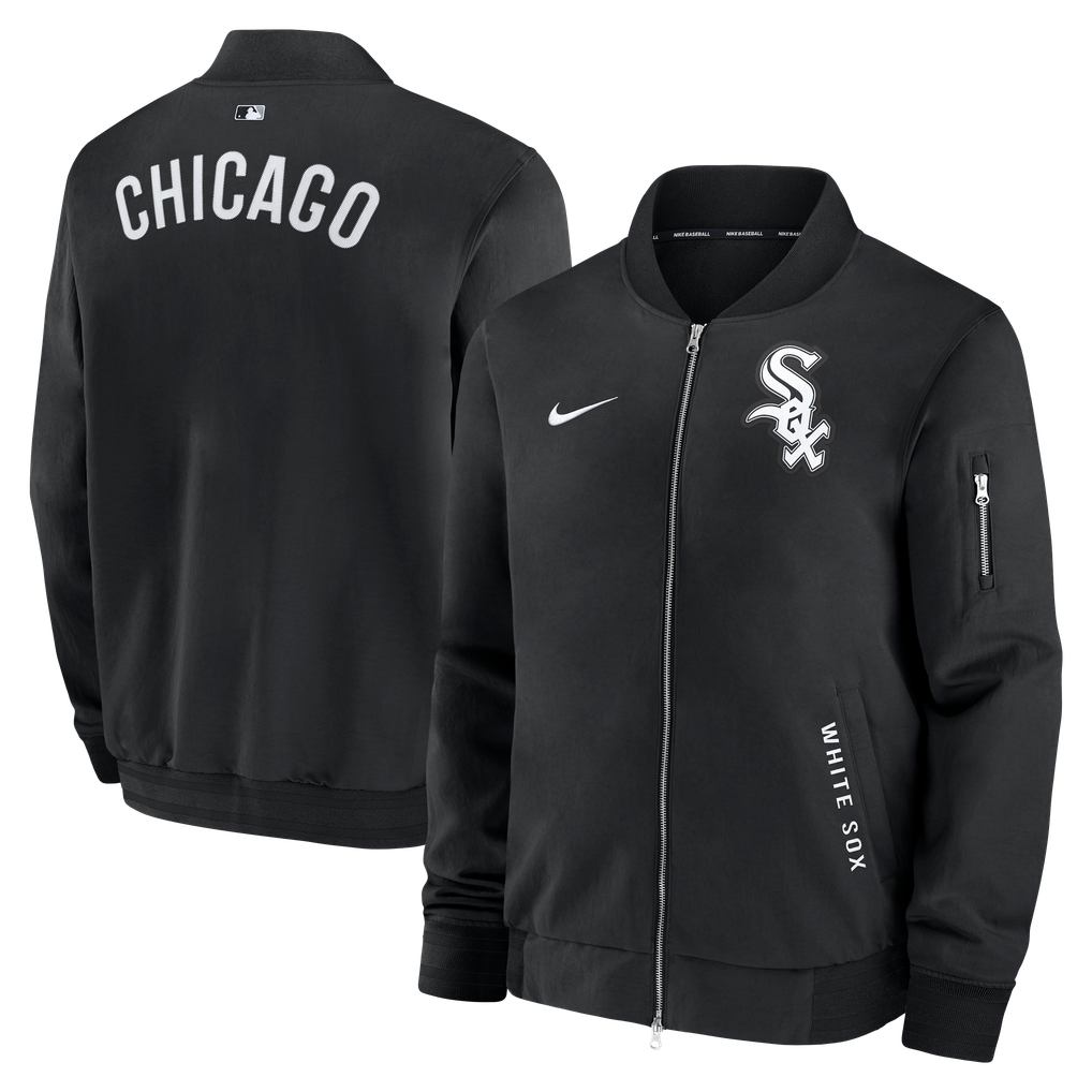 Chicago White Sox Nike Authentic Collection Dugout Relaxed Full-Zip Bomber Jacket - Black