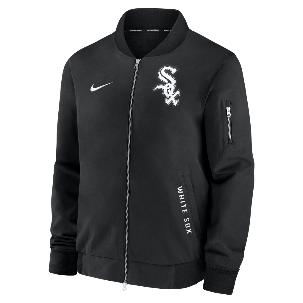 Chicago White Sox Nike Authentic Collection Dugout Relaxed Full-Zip Bomber Jacket - Black