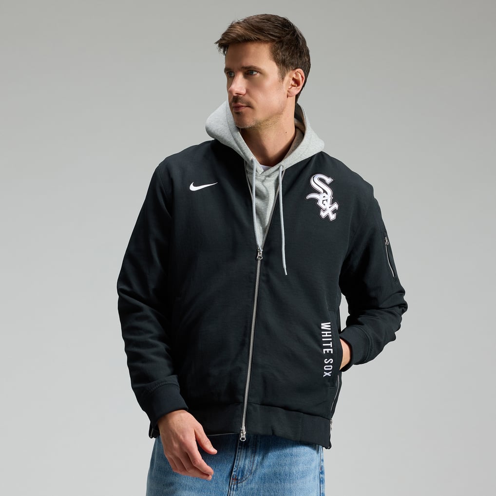 Chicago White Sox Nike Authentic Collection Dugout Relaxed Full-Zip Bomber Jacket - Black