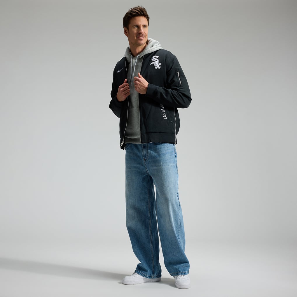 Chicago White Sox Nike Authentic Collection Dugout Relaxed Full-Zip Bomber Jacket - Black