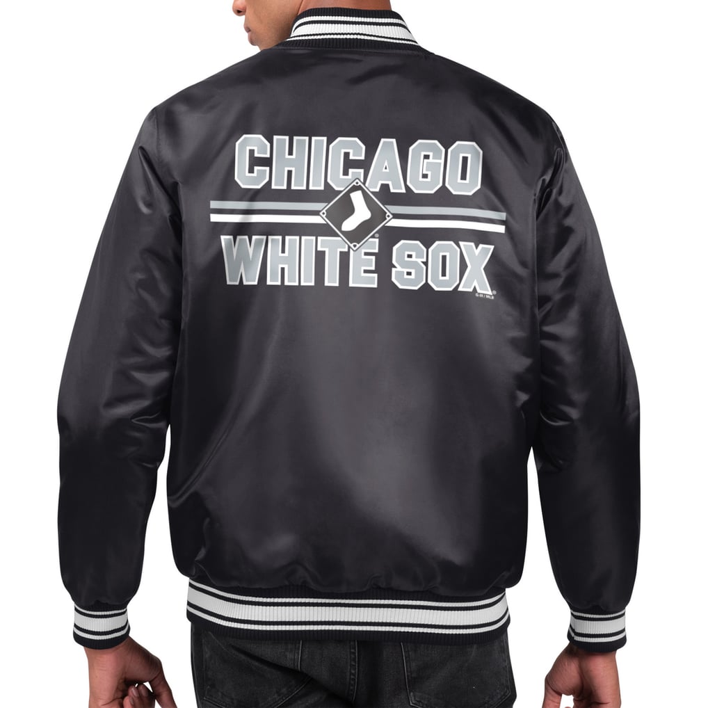  Chicago White Sox Starter Printed Team Logo Satin Varsity Full-Snap Jacket - Black