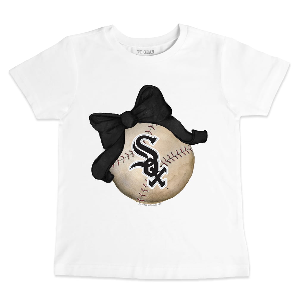Chicago White Sox Tiny Turnip Toddler Baseball Bow T-Shirt - White