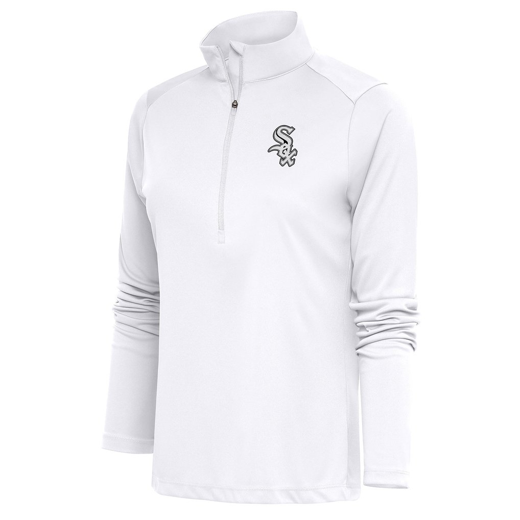  Chicago White Sox Antigua Women's Brushed Metallic Tribute Half-Zip Pullover Top - White