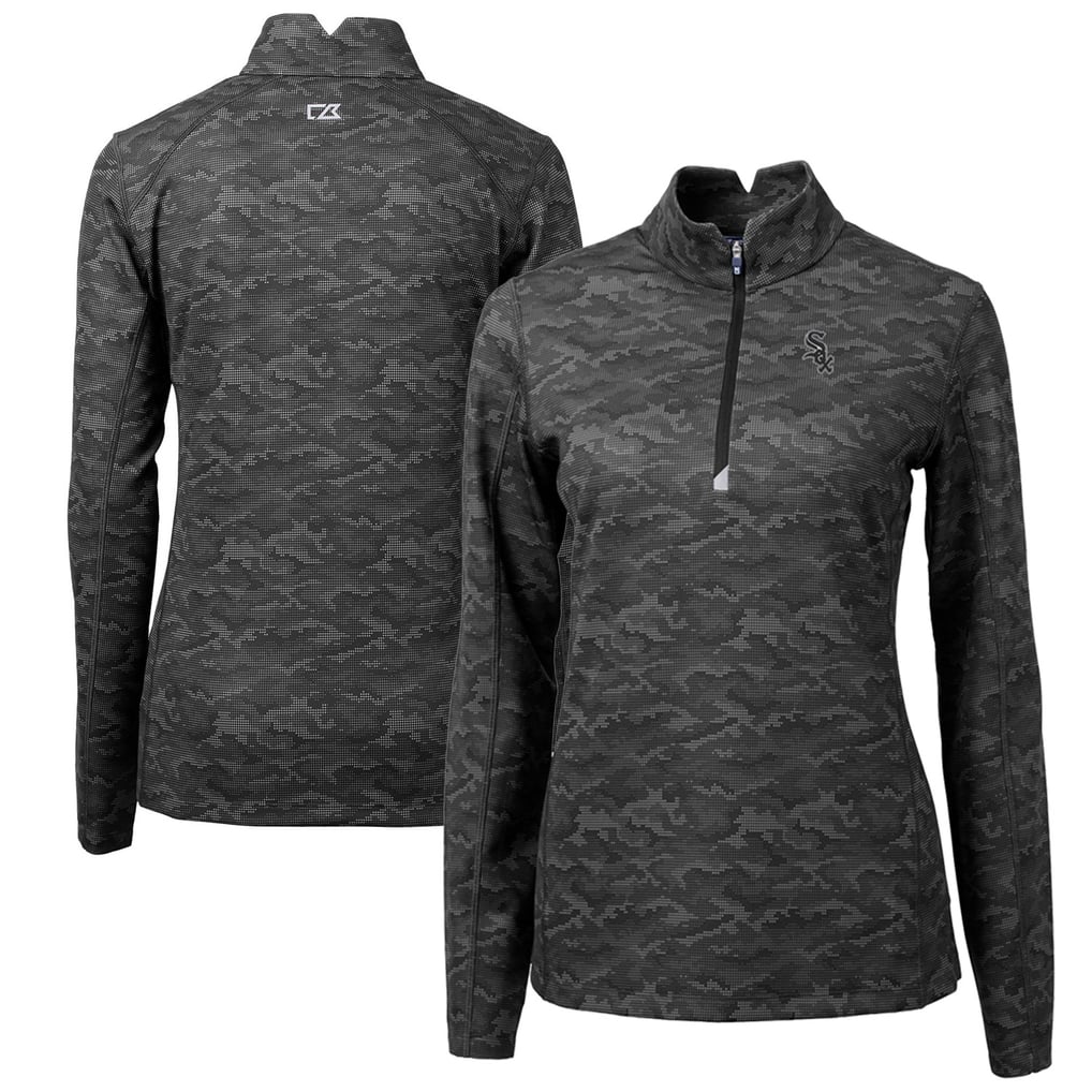 Chicago White Sox Cutter & Buck Women's Traverse Camo Print Stretch Quarter-Zip Pullover Top - Black