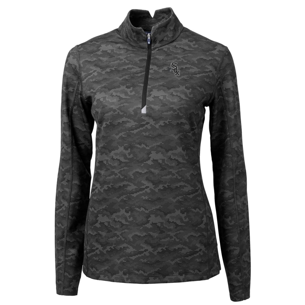 Chicago White Sox Cutter & Buck Women's Traverse Camo Print Stretch Quarter-Zip Pullover Top - Black