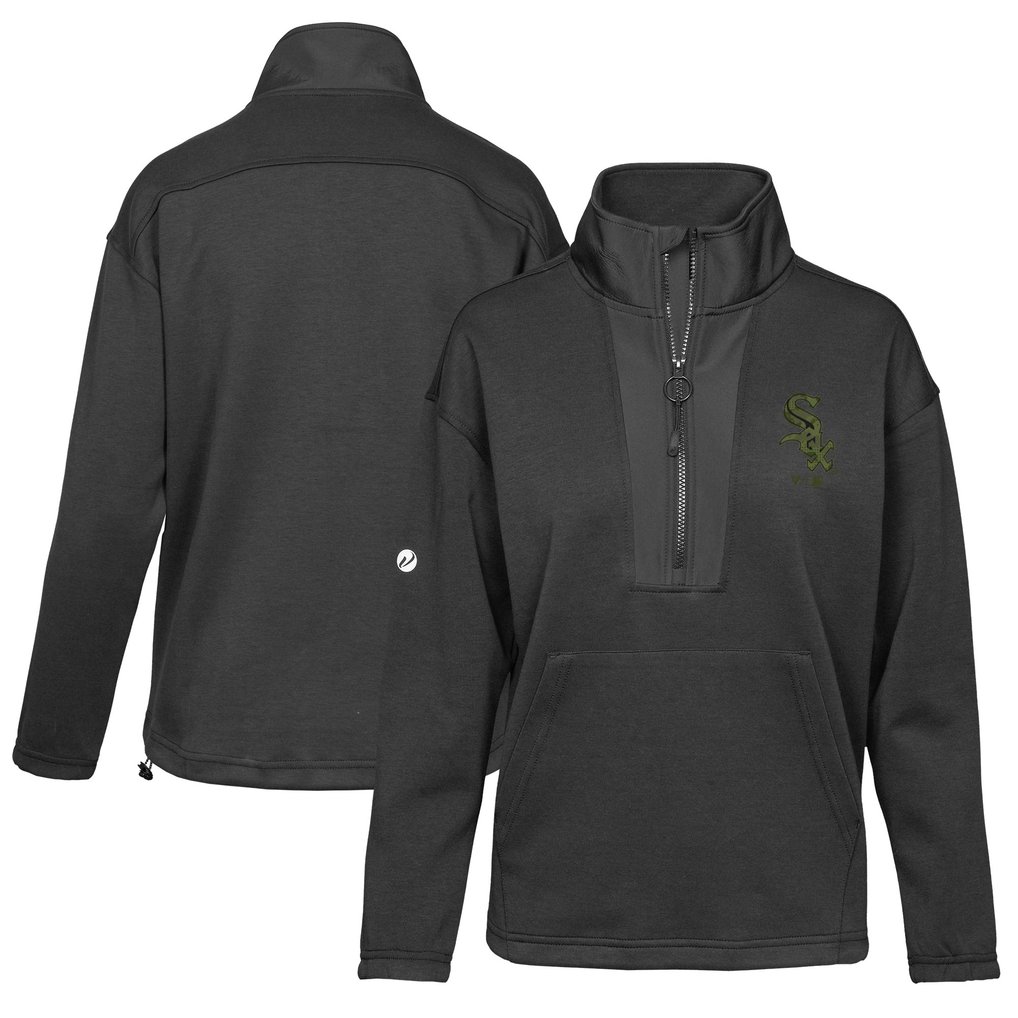 Chicago White Sox Levelwear Women's Await Digital Camo Half-Zip Pullover Jacket - Black