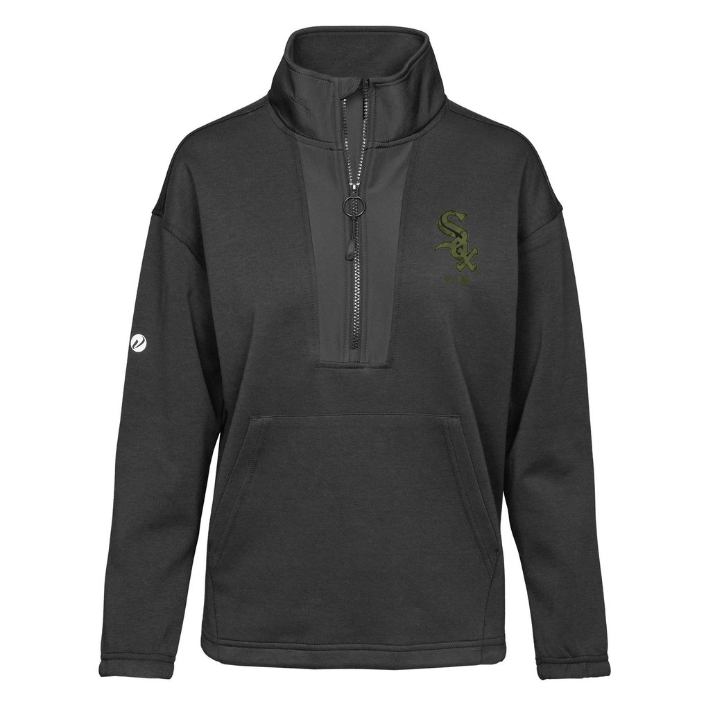 Chicago White Sox Levelwear Women's Await Digital Camo Half-Zip Pullover Jacket - Black