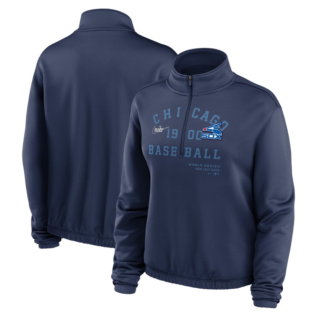 Chicago White Sox Nike Women's Rewind Splice Half-Zip Semi-Cropped Bubble Hem Sweatshirt - Navy