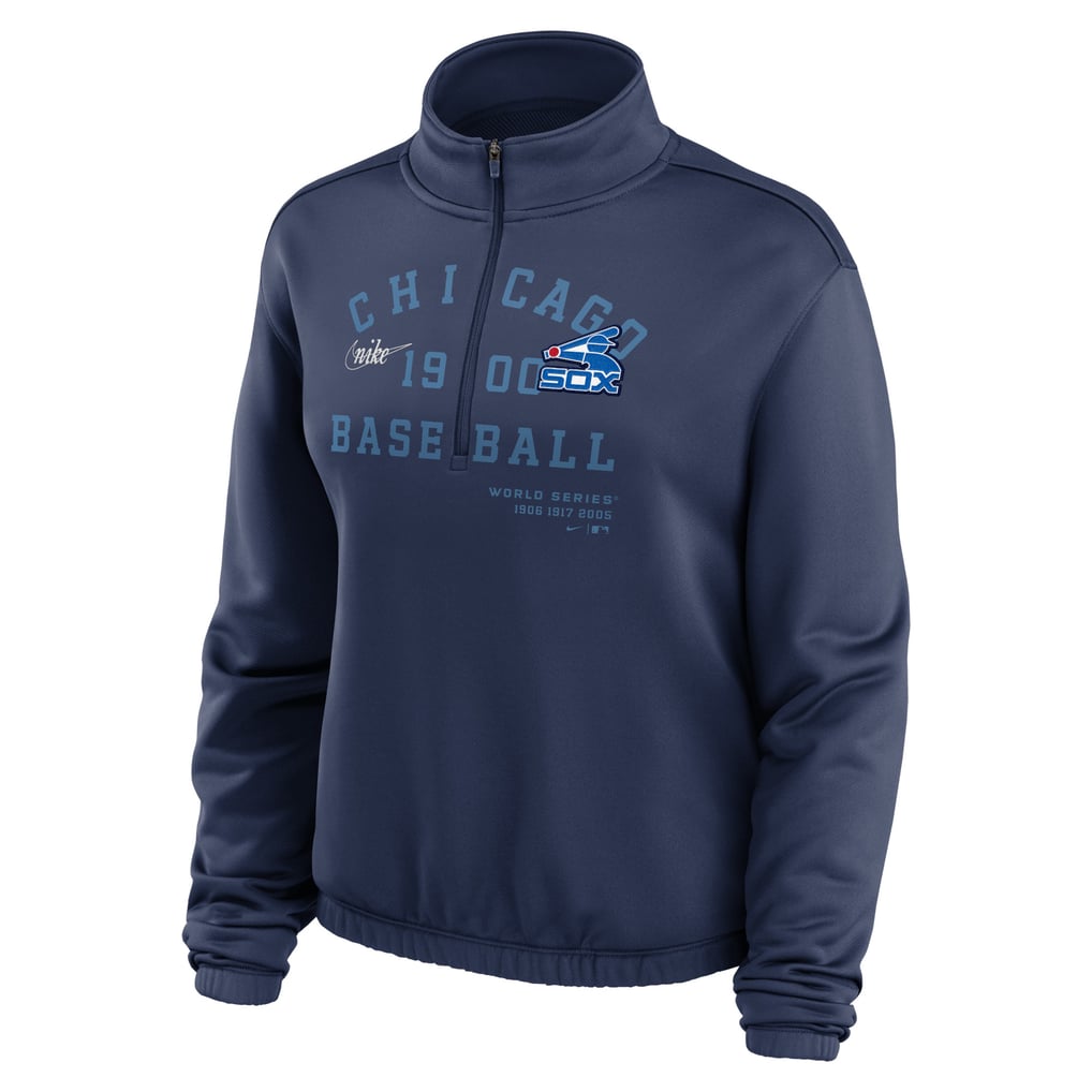 Chicago White Sox Nike Women's Rewind Splice Half-Zip Semi-Cropped Bubble Hem Sweatshirt - Navy