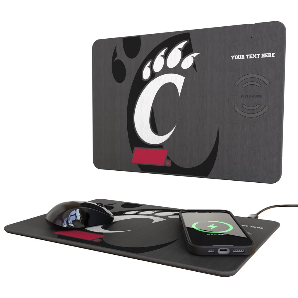 Cincinnati Bearcats Keyscaper Personalized 15W Fast Wireless Charger and Mouse Pad