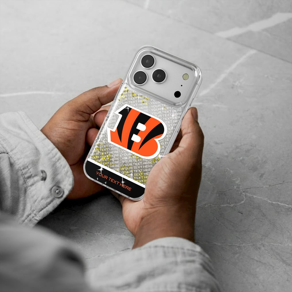 Cincinnati Bengals Personalized Endzone Plus Design iPhone Glitter Phone Case