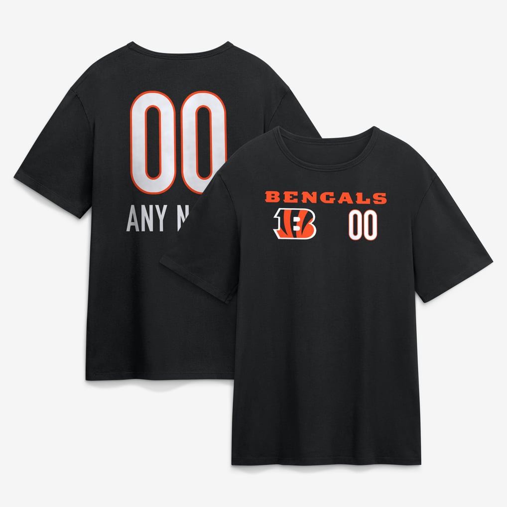 Cincinnati Bengals  Touchdown Wordmark Personalized Name & Number T-Shirt - Black