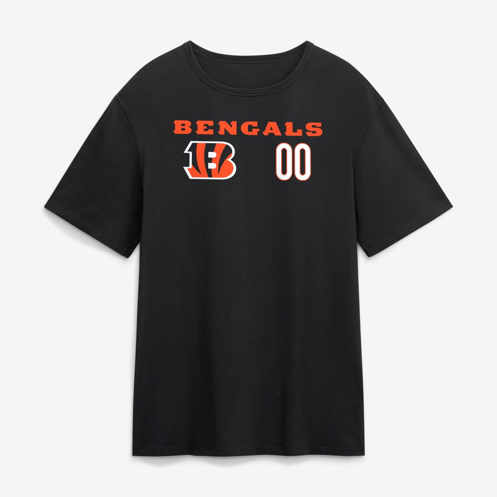 Cincinnati Bengals  Touchdown Wordmark Personalized Name & Number T-Shirt - Black