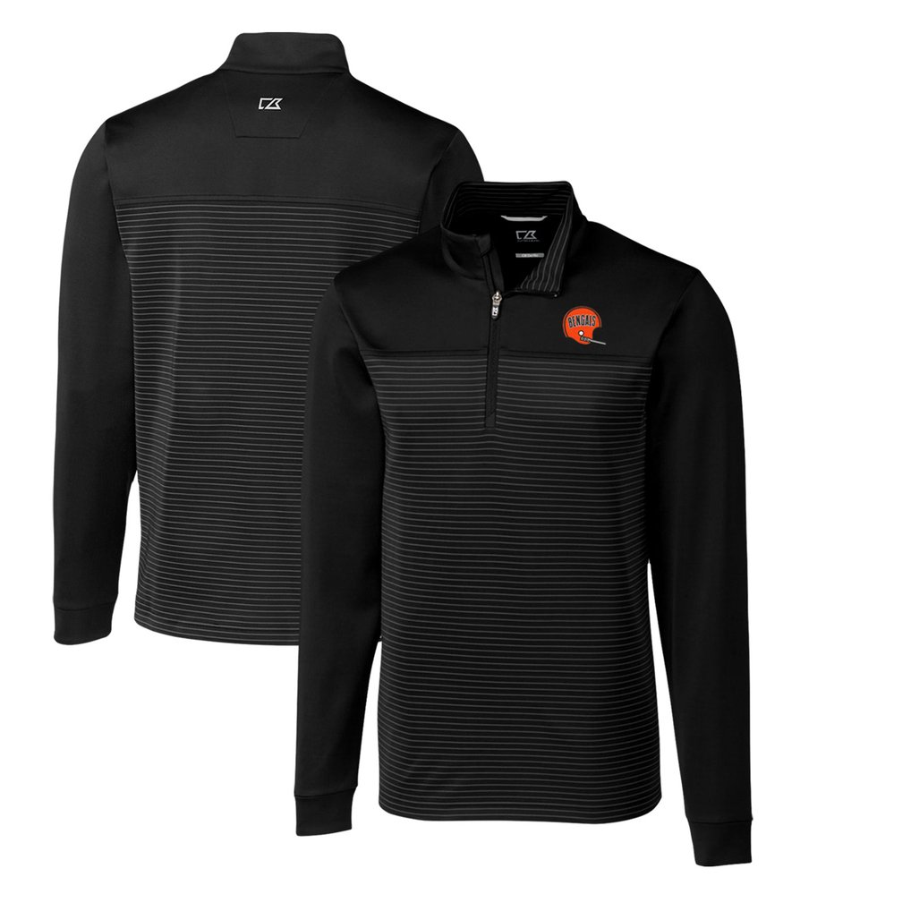 Cincinnati Bengals Cutter & Buck Throwback Logo Traverse Stripe Stretch Quarter-Zip Big & Tall Pullover Top - Black