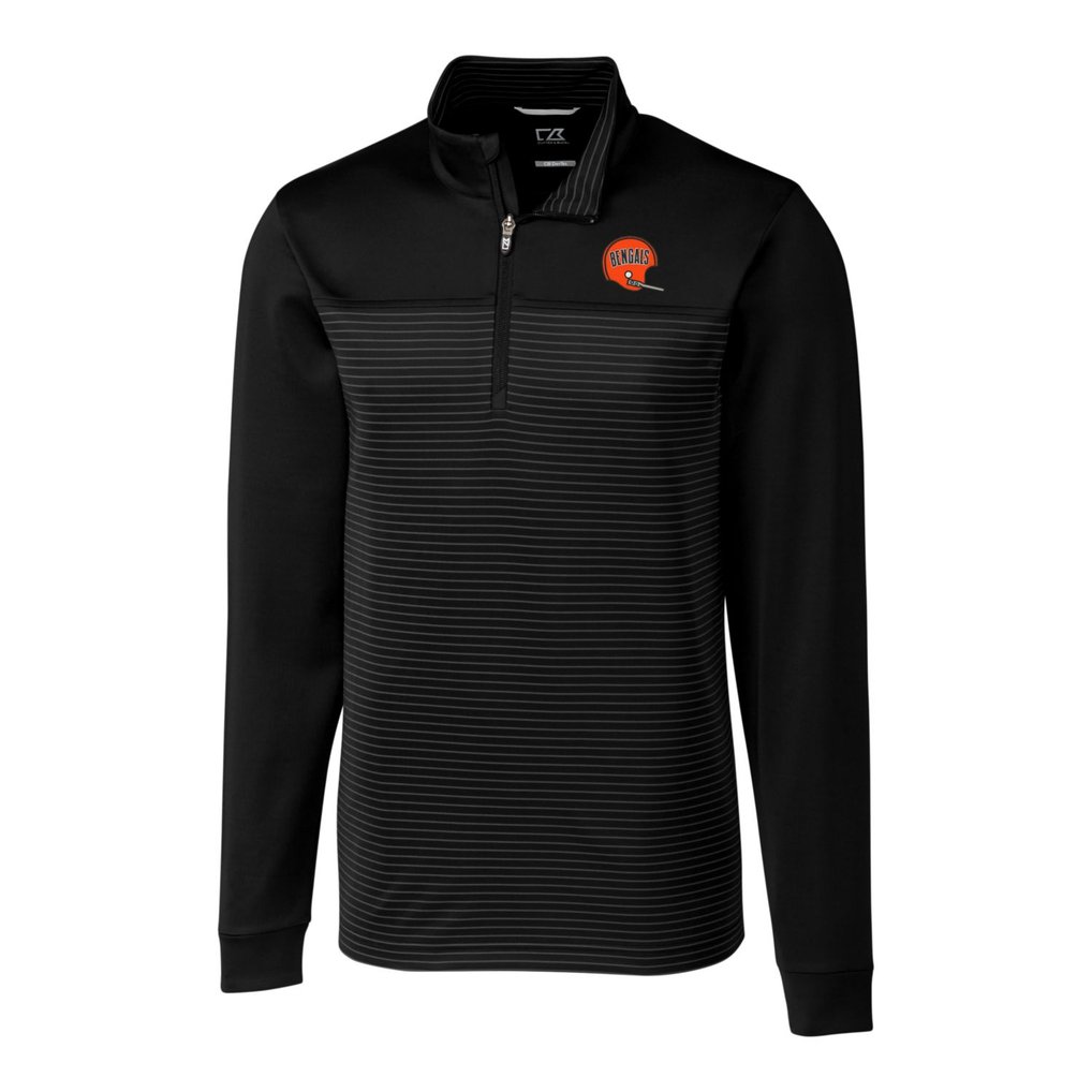 Cincinnati Bengals Cutter & Buck Throwback Logo Traverse Stripe Stretch Quarter-Zip Big & Tall Pullover Top - Black