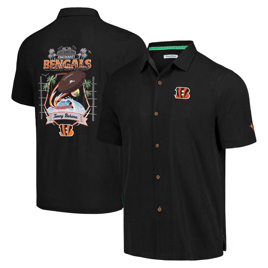 Cincinnati Bengals Tommy Bahama Tidal Kickoff Camp Button-Up Shirt - Black