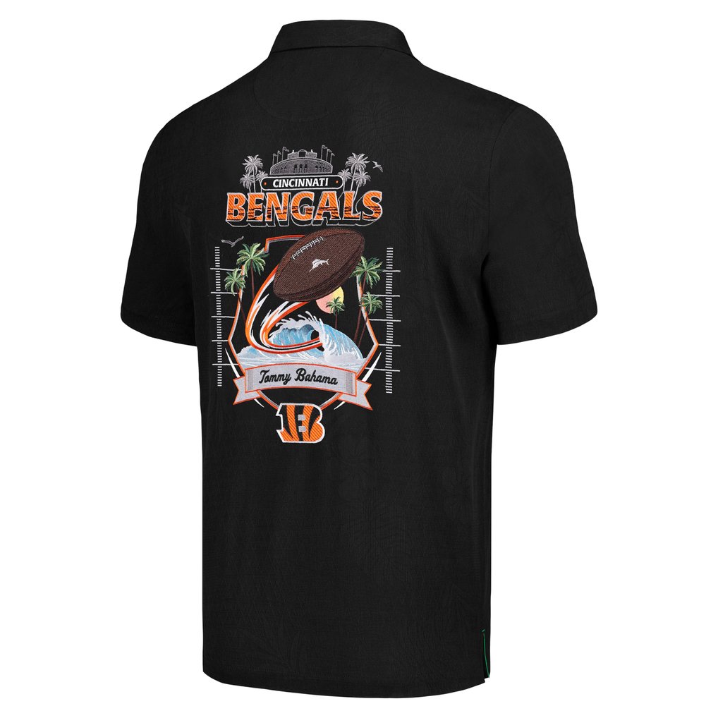 Cincinnati Bengals Tommy Bahama Tidal Kickoff Camp Button-Up Shirt - Black