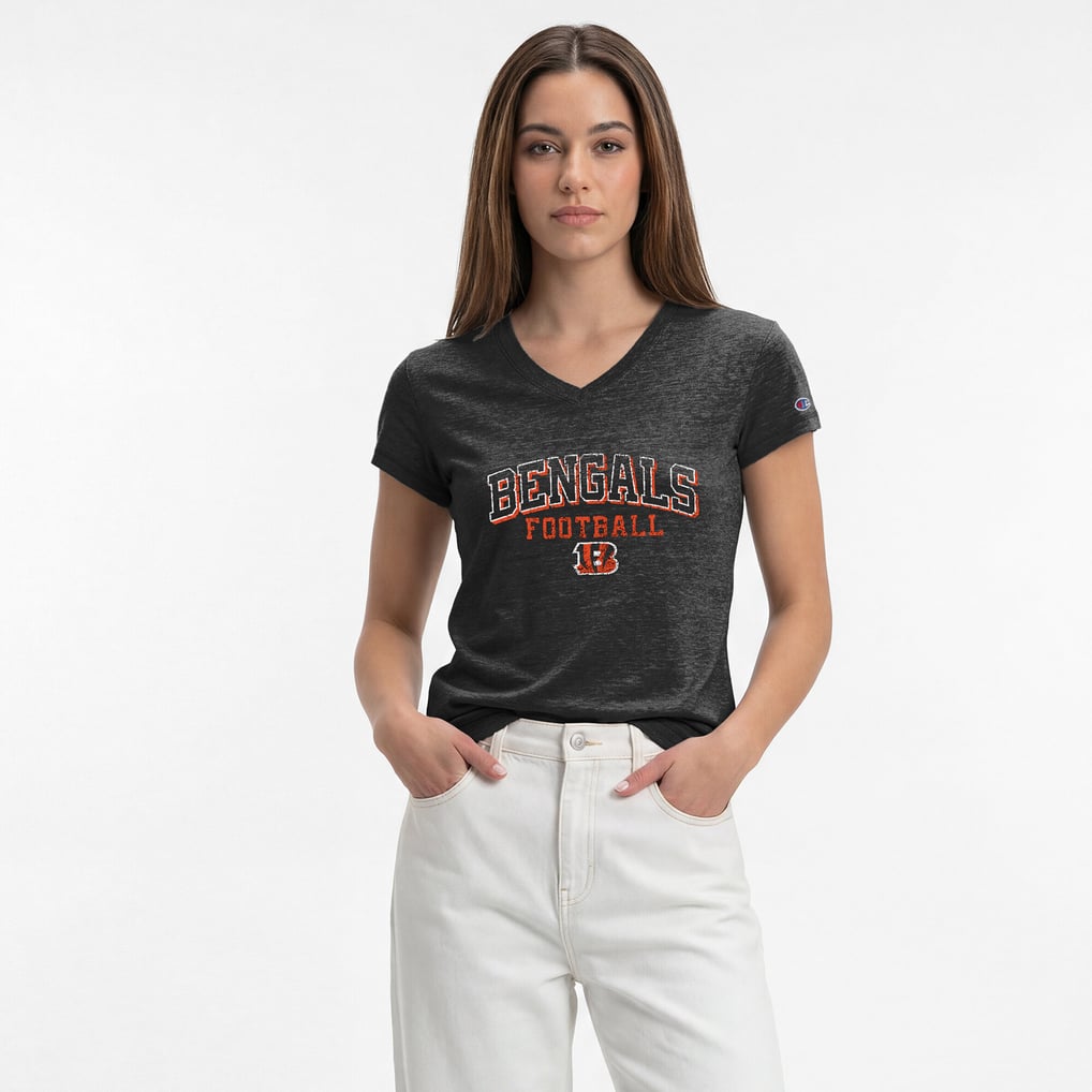 Cincinnati Bengals Champion Women's Triumph Tri-Blend V-Neck T-Shirt - Black