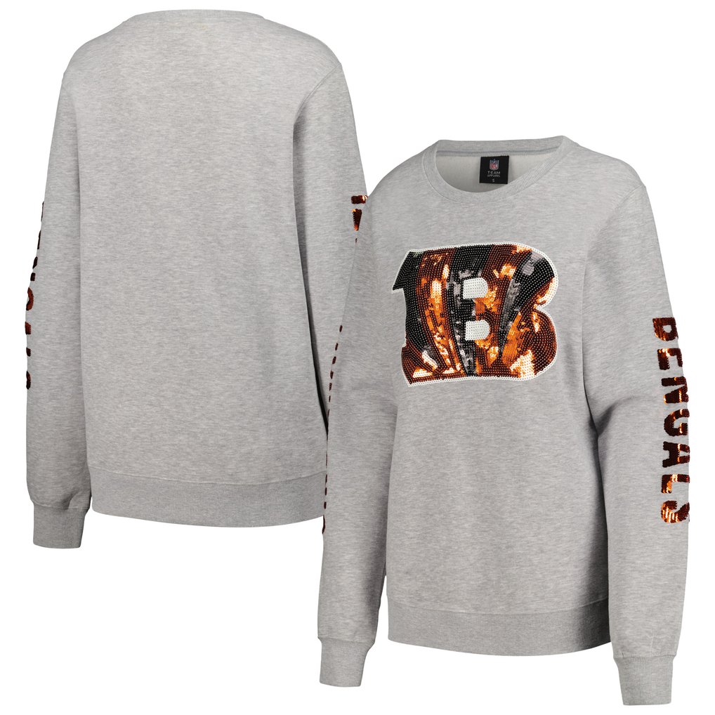 Cincinnati Bengals Cuce Women's Sequined Logo Pullover Sweatshirt - Heather Gray