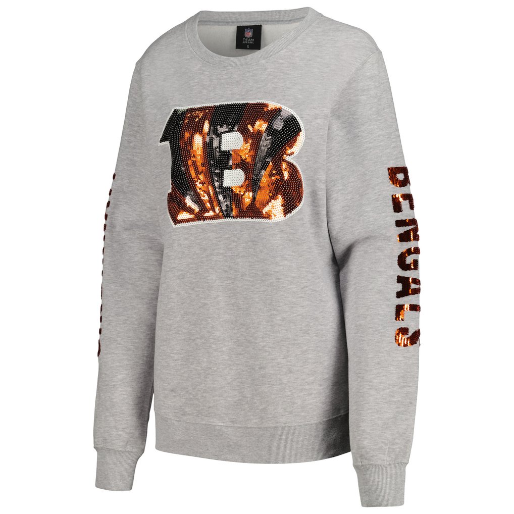 Cincinnati Bengals Cuce Women's Sequined Logo Pullover Sweatshirt - Heather Gray