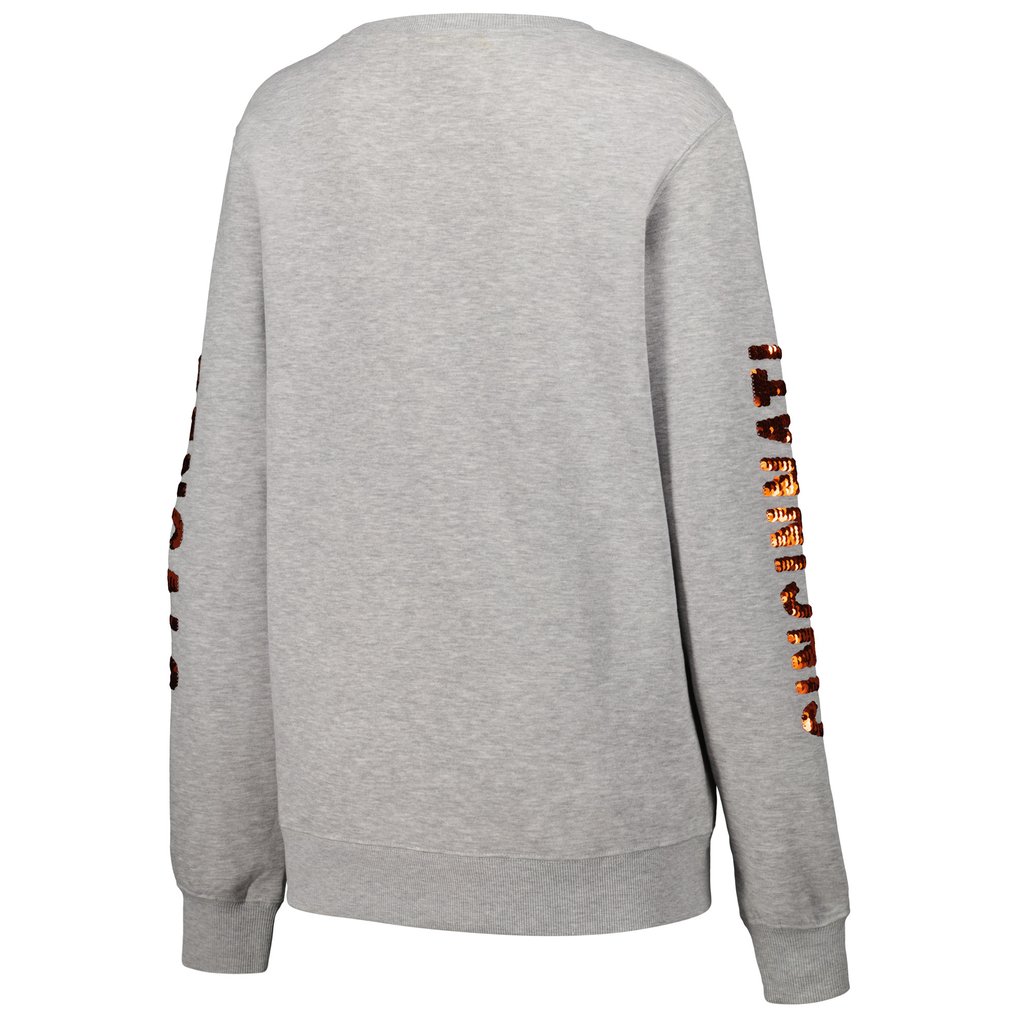 Cincinnati Bengals Cuce Women's Sequined Logo Pullover Sweatshirt - Heather Gray