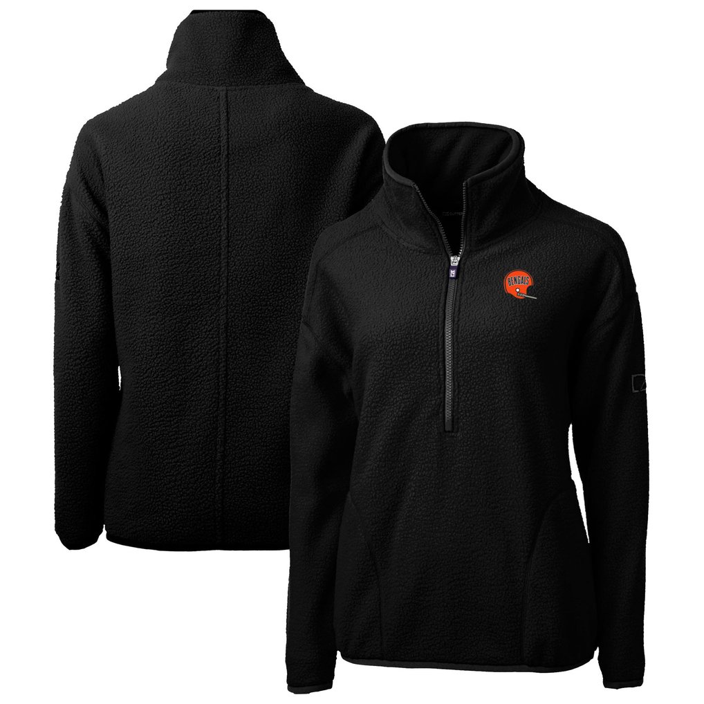 Cincinnati Bengals Cutter & Buck Women's Throwback Logo Cascade Eco Sherpa Fleece Half-Zip Pullover Jacket - Black