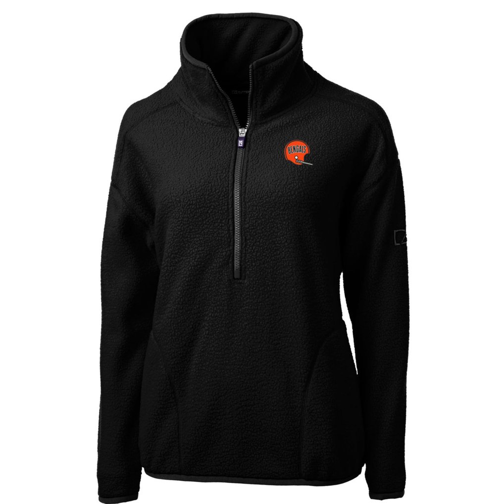 Cincinnati Bengals Cutter & Buck Women's Throwback Logo Cascade Eco Sherpa Fleece Half-Zip Pullover Jacket - Black