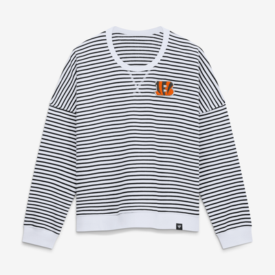 Cincinnati Bengals Fanatics Women's Striped Oversized French Terry Sweatshirt - White/Black