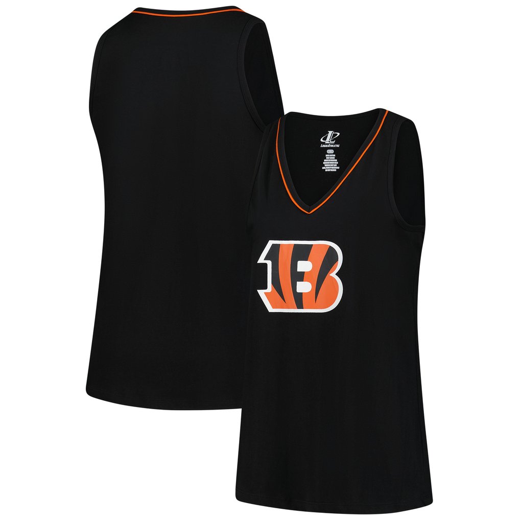 Cincinnati Bengals Logo Athletic Women's Plus Size Stellar Win V-Neck Tank Top - Black