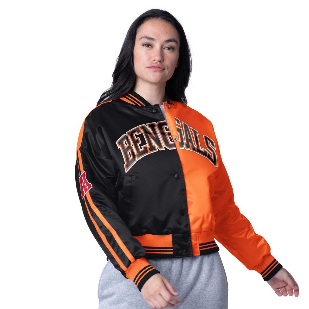  Cincinnati Bengals Starter Women's Zone Blitz Cropped Full-Snap Satin Jacket - Black/Orange