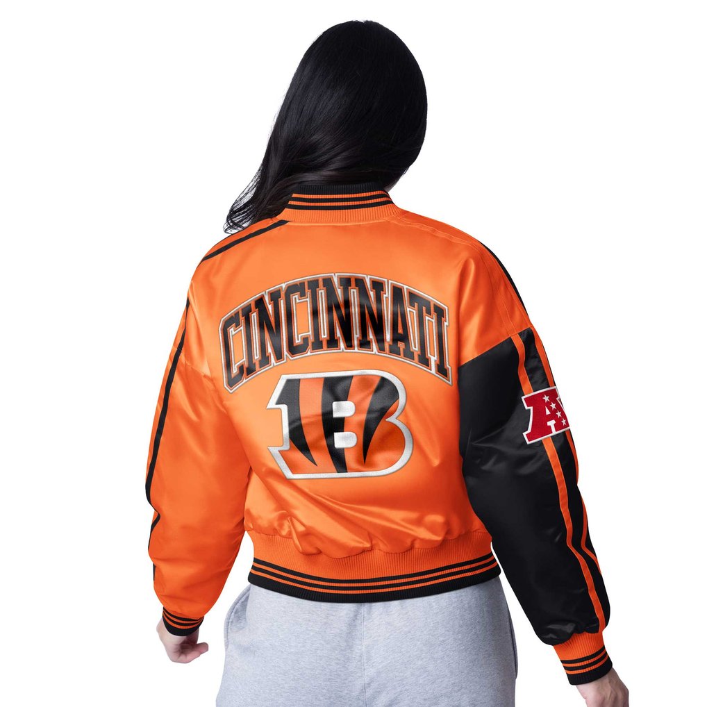  Cincinnati Bengals Starter Women's Zone Blitz Cropped Full-Snap Satin Jacket - Black/Orange