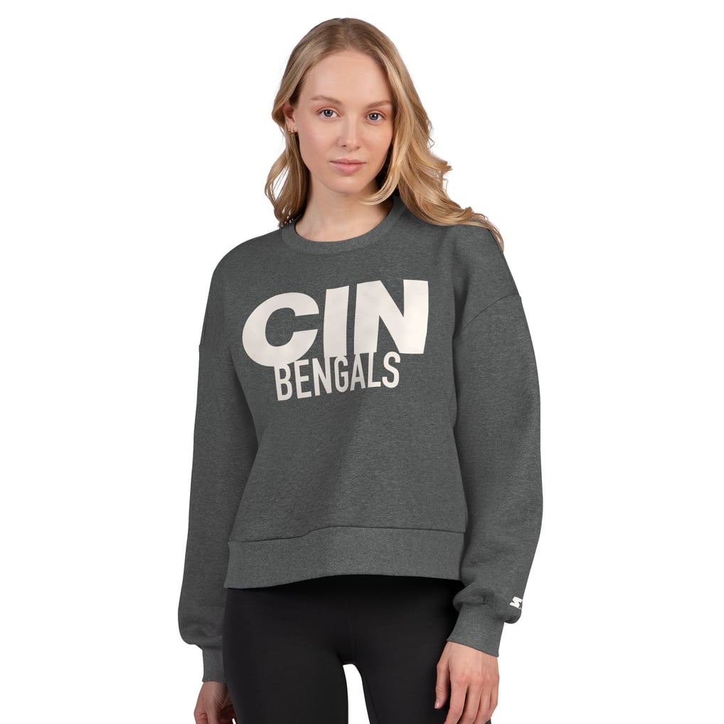  Cincinnati Bengals Starter Women's Show Up Cropped Fleece Pullover Sweatshirt - Heather Gray