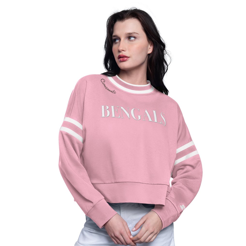  Cincinnati Bengals Starter Women's Power Play Cropped Pullover Sweatshirt - Pink