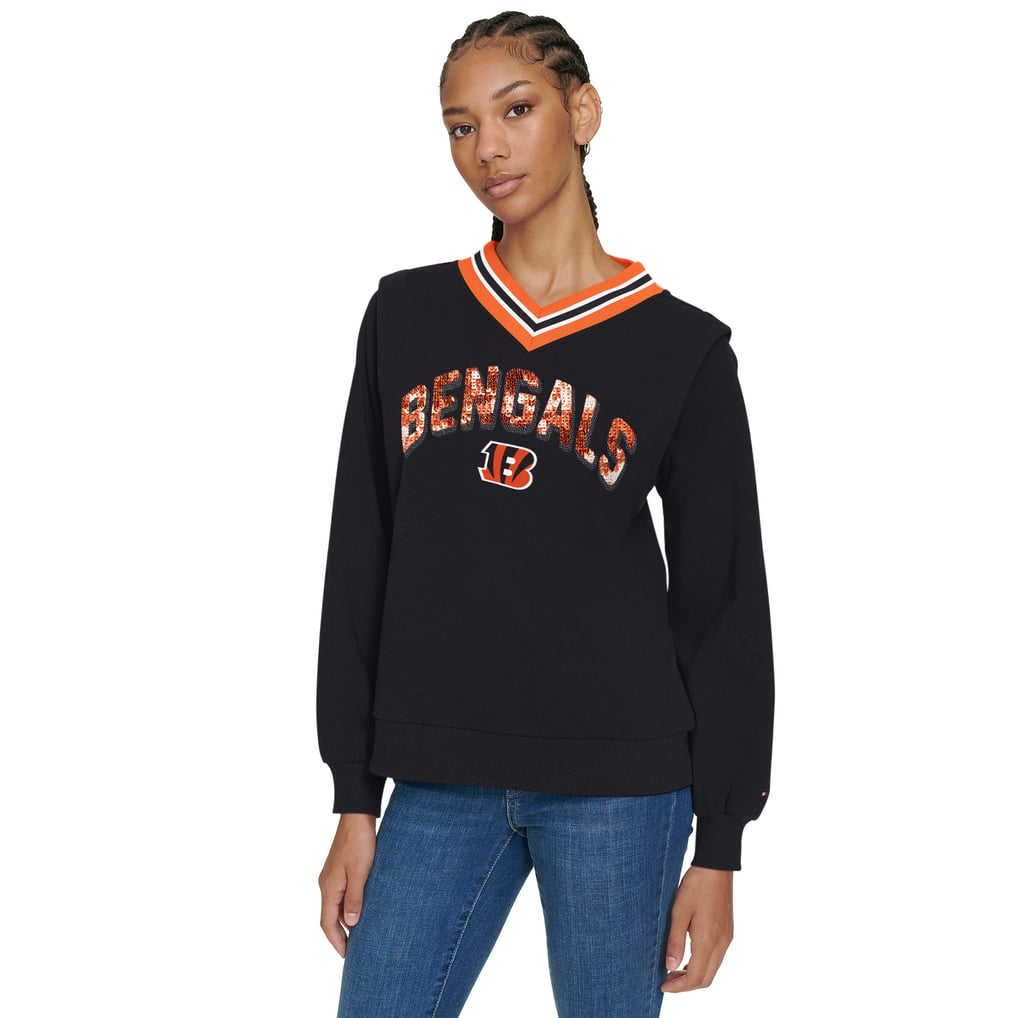 Cincinnati Bengals Tommy Hilfiger Women's Alice V-Neck Pullover Sweatshirt - Black