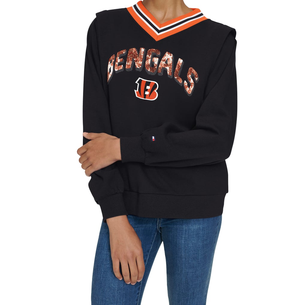 Cincinnati Bengals Tommy Hilfiger Women's Alice V-Neck Pullover Sweatshirt - Black