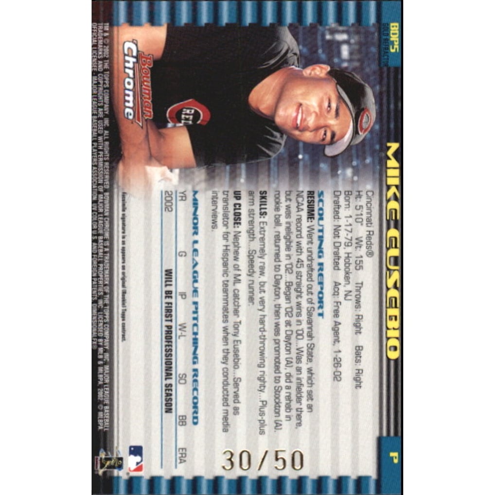 2002 Bowman Chrome Draft Gold Refractors #5 Mike Eusebio