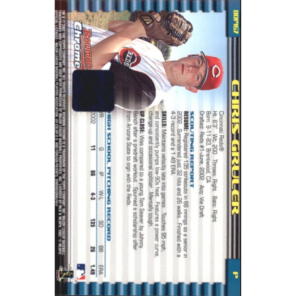 2002 Bowman Chrome Draft X-Fractors #167 Chris Gruler AU
