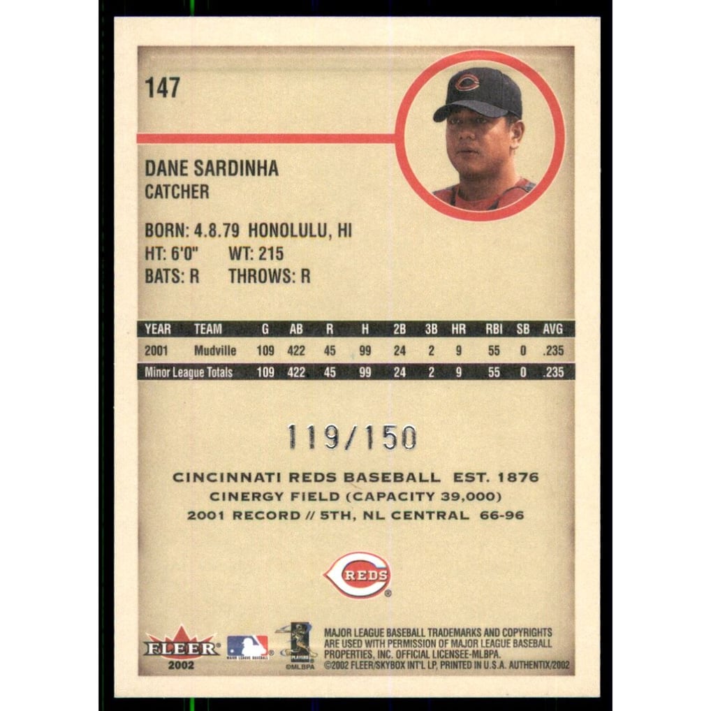 2002 Fleer Authentix Front Row #147 Dane Sardinha FS